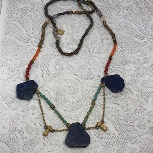 Artisan designer Vella Moda Lapis beaded statement necklace